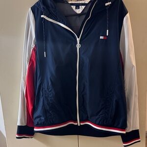 Tommy Hilfiger Women's Varsity Jacket in Navy, Red, and White